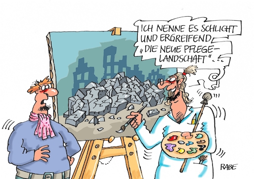 Cartoon: Pflegnotstand (medium) by RABE tagged pflege,altenpflege,pfleger,ppflegkräfte,pflegenotstand,pflegeheim,jens,spahn,gesundheitsminister,rabe,ralf,böhme,cartoon,karikatur,pressezeichnung,farbcartoon,tagescartoon,maler,künstler,landschaft,gemälde,landschaftsmaler,trümmer,ruinen,pflege,altenpflege,pfleger,ppflegkräfte,pflegenotstand,pflegeheim,jens,spahn,gesundheitsminister,rabe,ralf,böhme,cartoon,karikatur,pressezeichnung,farbcartoon,tagescartoon,maler,künstler,landschaft,gemälde,landschaftsmaler,trümmer,ruinen