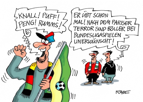 Cartoon: Piff Paff (medium) by RABE tagged terroranschlag,paris,islamisten,is,sprengstoffanschlag,stadion,deutschland,frankreich,rabe,ralf,böhme,cartoon,karikatur,pressezeichnung,farbcartoon,tagescartoon,fußball,fußballstadion,fan,fußballfan,feuerwerk,böller,knaller,feuerwerkskörper,knallkörper,terroranschlag,paris,islamisten,is,sprengstoffanschlag,stadion,deutschland,frankreich,rabe,ralf,böhme,cartoon,karikatur,pressezeichnung,farbcartoon,tagescartoon,fußball,fußballstadion,fan,fußballfan,feuerwerk,böller,knaller,feuerwerkskörper,knallkörper