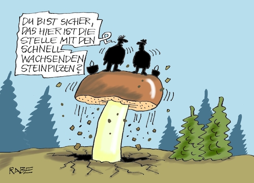 Cartoon: Pilzzeit (medium) by RABE tagged pilze,pilzsucher,pilzsammler,wald,steinpilze,birkenpilze,pfifferlinge,rabe,ralf,böhme,cartoon,karikatur,pressezeichnung,farbcartoon,tagescartoon,riesenpilz,wachstum,pilesammler,steinpilzstelle,pilze,pilzsucher,pilzsammler,wald,steinpilze,birkenpilze,pfifferlinge,rabe,ralf,böhme,cartoon,karikatur,pressezeichnung,farbcartoon,tagescartoon,riesenpilz,wachstum,pilesammler,steinpilzstelle