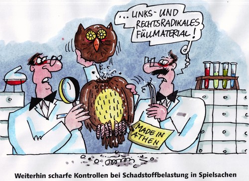 Cartoon: Plüscheule (medium) by RABE tagged griechenland,athen,parlament,parlamentsbildung,eu,euro,krise,brüssel,schuldenschnitt,pump,rettungsschirm,merkel,cdu,finanzchefs,fiskalpakt,recht,link,sozialisten,linksradikale,linke,rechtsradikale,rechte,made,eule,plüschtiere,spielzueg,spielsachen,schadstoffe,arsen,blei,schadstoffbelastung,verbraucher,verbraucherschutz,aigner,csu,füllstoffe,füllmaterialkontrollen,vorschriften,hellas,griechen,sparpaket,haushalt,griechenland,parlament,athen,parlamentsbildung,eu,krise,brüssel,schuldenschnitt