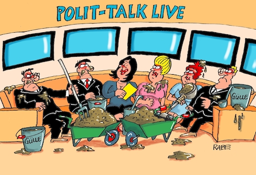 Cartoon: Polittalk immer nochmal (medium) by RABE tagged polittalk,talkshow,moderator,ard,zdf,anne,will,maischberger,plaßmann,illner,fragerunde,gülle,jauche,besserwisser,bosbach,rabe,ralf,böhme,cartoon,karikatur,pressezeichnung,farbcartoon,tagescartoon,pateienstreit,wahlkampf,cdu,union,linke,linksradikale,polittalk,talkshow,moderator,ard,zdf,anne,will,maischberger,plaßmann,illner,fragerunde,gülle,jauche,besserwisser,bosbach,rabe,ralf,böhme,cartoon,karikatur,pressezeichnung,farbcartoon,tagescartoon,pateienstreit,wahlkampf,cdu,union,linke,linksradikale