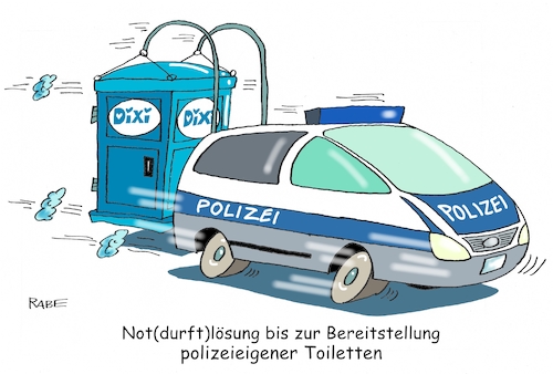 Cartoon: Polizeitioletten (medium) by RABE tagged polizei,polizisten,polizeieinsatz,polizeiauto,klo,toiletten,tiolettenhäschen,dixi,toi,rabe,ralf,böhme,cartoon,karikatur,pressezeichnung,farbcartoon,tagescartoon,demo,absicherung,konzert,fußballspiel,beamte,polizeibeamte,polizei,polizisten,polizeieinsatz,polizeiauto,klo,toiletten,tiolettenhäschen,dixi,toi,rabe,ralf,böhme,cartoon,karikatur,pressezeichnung,farbcartoon,tagescartoon,demo,absicherung,konzert,fußballspiel,beamte,polizeibeamte