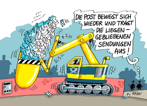 Cartoon: Poststreikende (medium) by RABE tagged post,poststreik,arbeitskampf,streikende,verhandlungen,einigung,gewerschaften,verdi,briefzusteller,briefträger,rbe,ralf,böhme,cartoon,karikatur,pressezeichnung,fsrbcartoon,tagescartoon,briefe,pakete,bagger,baggerschaufel,briefkasten,post,poststreik,arbeitskampf,streikende,verhandlungen,einigung,gewerschaften,verdi,briefzusteller,briefträger,rbe,ralf,böhme,cartoon,karikatur,pressezeichnung,fsrbcartoon,tagescartoon,briefe,pakete,bagger,baggerschaufel,briefkasten