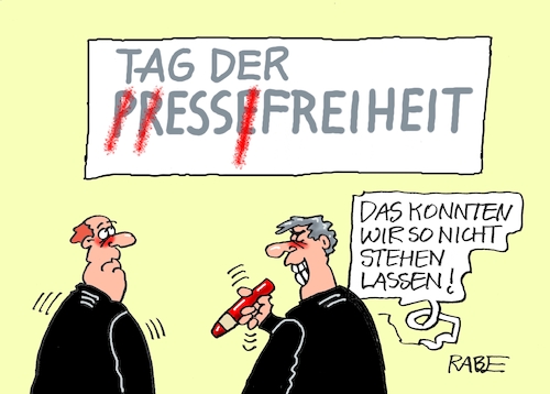 Cartoon: Pressefreiheit (medium) by RABE tagged presse,pressefreiheit,journalisten,journalismuss,rabe,ralf,böhme,cartoon,karikatur,pressezeichnung,farbcaartoon,tagescartoon,zeitungen,medien,internet,berichterstattung,unterdrückung,korrektur,streichung,essfreiheit,essen,freiheit,presse,pressefreiheit,journalisten,journalismuss,rabe,ralf,böhme,cartoon,karikatur,pressezeichnung,farbcaartoon,tagescartoon,zeitungen,medien,internet,berichterstattung,unterdrückung,korrektur,streichung,essfreiheit,essen,freiheit