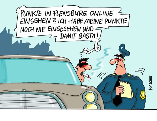 Cartoon: Punkteeinsicht (medium) by RABE tagged flensburg,punkte,einsicht,online,karaftfahrer,sünderkartei,punktestand,rabe,ralf,böhme,cartoon,karikatur,pressezeichnung,farbcartoon,tagescartoon,verkehrssünder,rowdys,polizei,fahrerlaubnis,flensburg,punkte,einsicht,online,karaftfahrer,sünderkartei,punktestand,rabe,ralf,böhme,cartoon,karikatur,pressezeichnung,farbcartoon,tagescartoon,verkehrssünder,rowdys,polizei,fahrerlaubnis