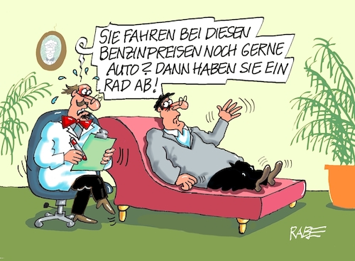 Cartoon: Rad ab (medium) by RABE tagged benzin,sprit,super,kraftstoff,spritpreise,benzinpreise,tankstelle,tankwart,zapfpistole,rabe,ralf,böhme,cartoon,karikatur,pressezeichnung,farbcartoon,salz,salzsäule,erstarrung,elektroautos,rad,psychater,couch,seelenklempner,liege,autofahrer,benzin,sprit,super,kraftstoff,spritpreise,benzinpreise,tankstelle,tankwart,zapfpistole,rabe,ralf,böhme,cartoon,karikatur,pressezeichnung,farbcartoon,salz,salzsäule,erstarrung,elektroautos,rad,psychater,couch,seelenklempner,liege,autofahrer