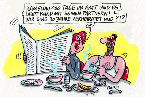 Cartoon: Ramelow (medium) by RABE tagged ramelow,mohring,thüringen,landtag,debatte,cdu,linke,erfurt,rabe,ralf,böhme,cartoon,karikatur,pressezeichnung,farbcartoon,tagescartoon,kommunen,städte,gemeinden,landesregierung,rot,grün,einhundert,tage,amt,fazit,ehe,heirat,mann,frau,bodo,ramelow,mohring,thüringen,landtag,debatte,cdu,linke,erfurt,rabe,ralf,böhme,cartoon,karikatur,pressezeichnung,farbcartoon,tagescartoon,kommunen,städte,gemeinden,landesregierung,rot,grün,einhundert,tage,amt,fazit,ehe,heirat,mann,frau,bodo