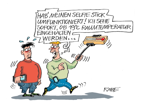 Cartoon: Raumtemperaturhalter (medium) by RABE tagged gas,gassparen,gasnotstand,gasgeben,sanktionen,gasspeicher,gasheizung,rabe,ralf,böhme,cartoon,karikatur,pressezeichnung,farbcartoon,tagescartoon,robert,habeck,putin,ukrainekrieg,energie,energiesparmaßnahmen,energiesparen,raumtemperatur,zimmertemperatur,grad,celsius,thermometer,skale,selfie,selfiestick,handy,gas,gassparen,gasnotstand,gasgeben,sanktionen,gasspeicher,gasheizung,rabe,ralf,böhme,cartoon,karikatur,pressezeichnung,farbcartoon,tagescartoon,robert,habeck,putin,ukrainekrieg,energie,energiesparmaßnahmen,energiesparen,raumtemperatur,zimmertemperatur,grad,celsius,thermometer,skale,selfie,selfiestick,handy