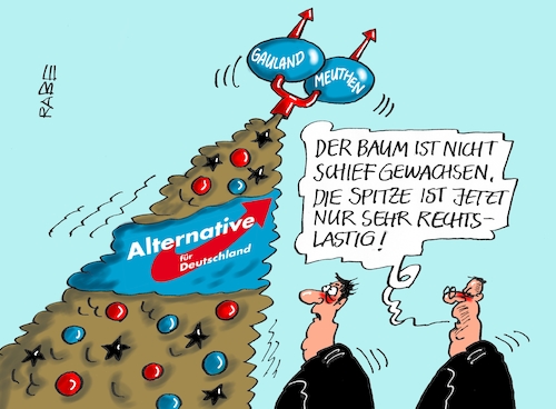 Cartoon: Rechtslastig (medium) by RABE tagged petry,afd,abspaltung,austritt,rechte,frauke,gauland,rabe,ralf,böhme,cartoon,karikatur,pressezeichnung,farbcartoon,tagescartoon,parteitag,hannover,doppelspitze,rechtslastig,weihnachten,weihnachtsbaum,führungsspitze,meuthen,parteiprogramm,führungsriege,petry,afd,abspaltung,austritt,rechte,frauke,gauland,rabe,ralf,böhme,cartoon,karikatur,pressezeichnung,farbcartoon,tagescartoon,parteitag,hannover,doppelspitze,rechtslastig,weihnachten,weihnachtsbaum,führungsspitze,meuthen,parteiprogramm,führungsriege