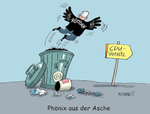 Cartoon: Röttgenphönix (medium) by RABE tagged kanzlerkandidat,cdu,parteivorsitz,norbert,röttgen,rabe,ralf,böhme,cartoon,karikatur,pressezeichnung,farbcartoon,tagescartoon,phönix,asche,mülltonne,vogel,flügel,merz,spahn,laschet,söder,csu,kanzlerkandidat,cdu,parteivorsitz,norbert,röttgen,rabe,ralf,böhme,cartoon,karikatur,pressezeichnung,farbcartoon,tagescartoon,phönix,asche,mülltonne,vogel,flügel,merz,spahn,laschet,söder,csu