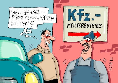 Cartoon: Rückgespiegeltes (medium) by RABE tagged klimawandel,umwelt,umweltministerin,schulze,sp,klimapreis,heizung,auto,rabe,ralf,böhme,cartoon,karikatur,pressezeichnung,farbcartoon,tagescartoon,brücke,bettler,verkehr,klimaprämie,friday,for,future,silvester,neujahr,jahreswechsel,rückspiegel,rückblick,kfz,werkstatt,autowerkstatt,meister,meisterbetrieb,autofahrer,klimawandel,umwelt,umweltministerin,schulze,sp,klimapreis,heizung,auto,rabe,ralf,böhme,cartoon,karikatur,pressezeichnung,farbcartoon,tagescartoon,brücke,bettler,verkehr,klimaprämie,friday,for,future,silvester,neujahr,jahreswechsel,rückspiegel,rückblick,kfz,werkstatt,autowerkstatt,meister,meisterbetrieb,autofahrer