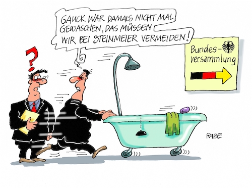 Cartoon: Sauberer Bundespräsident (medium) by RABE tagged bundespräsident,bundespräsidentenwahl,steinmeier,gauck,spd,rabe,ralf,böhme,cartoon,karikatur,pressezeichnung,farbcartoon,tagescartoon,bundesrat,wahlmänner,wahlfrauen,sozialdemokrat,ungewaschen,badewanne,reichstag,seife,waschlappen,bundesversammlung,linke,kandidat,grüne,sozialdemokraten,piraten,sonneborn,bundespräsident,bundespräsidentenwahl,steinmeier,gauck,spd,rabe,ralf,böhme,cartoon,karikatur,pressezeichnung,farbcartoon,tagescartoon,bundesrat,wahlmänner,wahlfrauen,sozialdemokrat,ungewaschen,badewanne,reichstag,seife,waschlappen,bundesversammlung,linke,kandidat,grüne,sozialdemokraten,piraten,sonneborn