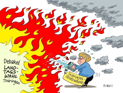 Cartoon: Schadensbegrenzung (medium) by RABE tagged landtagswahlen,wahlergebnisse,sachsen,brandenburg,groko,spd,cdu,rabe,ralf,böhme,cartoon,karikatur,pressezeichnung,farbcartoon,tagescartoon,arzt,doktor,csu,afd,verluste,rechte,populismus,thüringen,erfurt,ramelow,kemmerich,fdp,höcke,neuwahlen,rücktritt,mohring,merkel,union,schadensbegrenzung,flammen,feuer,landtagswahlen,wahlergebnisse,sachsen,brandenburg,groko,spd,cdu,rabe,ralf,böhme,cartoon,karikatur,pressezeichnung,farbcartoon,tagescartoon,arzt,doktor,csu,afd,verluste,rechte,populismus,thüringen,erfurt,ramelow,kemmerich,fdp,höcke,neuwahlen,rücktritt,mohring,merkel,union,schadensbegrenzung,flammen,feuer