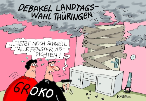 Cartoon: Schadensbegrenzung III (medium) by RABE tagged landtagswahlen,wahlergebnisse,sachsen,brandenburg,groko,spd,cdu,rabe,ralf,böhme,cartoon,karikatur,pressezeichnung,farbcartoon,tagescartoon,arzt,doktor,csu,afd,verluste,rechte,populismus,thüringen,erfurt,ramelow,fdp,kemmerich,debakel,lindner,vertrauensfrage,rücktritt,neuwahlen,schadensbegrenzung,merkel,höcke,union,landtagswahlen,wahlergebnisse,sachsen,brandenburg,groko,spd,cdu,rabe,ralf,böhme,cartoon,karikatur,pressezeichnung,farbcartoon,tagescartoon,arzt,doktor,csu,afd,verluste,rechte,populismus,thüringen,erfurt,ramelow,fdp,kemmerich,debakel,lindner,vertrauensfrage,rücktritt,neuwahlen,schadensbegrenzung,merkel,höcke,union