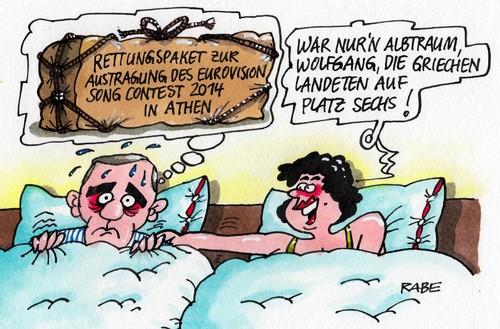 Cartoon: Schäuble Rettungspaket (medium) by RABE tagged wolfgang,schäuble,bundesfinanzminister,cdu,finazminister,rettungspaket,euro,eurokrise,griechenland,athen,zypern,hilfspaket,eurozone,brüssel,rettungsfond,krise,krisenländer,rabe,ralf,böhme,cartoon,karikatur,pressezeichnung,farbcartoon,kanzlerin,merkel,bundestag,bundesrat,esc,eurovision,song,contest,malmö,schweden,dänemark,platzierung,sieger,ehepaar,mann,frau,bett,bettdecke,paket,paketschnur,austragungsort,zweitausendundvierzehn,traum,albtraum,alptraum,emmellie,forest,wolfgang,schäuble,bundesfinanzminister,cdu,finazminister,rettungspaket,euro,eurokrise,griechenland,athen,zypern,hilfspaket,eurozone,brüssel,rettungsfond,krise,krisenländer,rabe,ralf,böhme,cartoon,karikatur,pressezeichnung,farbcartoon,kanzlerin,merkel,bundestag,bundesrat,esc,eurovision,song,contest,malmö,schweden,dänemark,platzierung,sieger,ehepaar,mann,frau,bett,bettdecke,paket,paketschnur,austragungsort,zweitausendundvierzehn,traum,albtraum,alptraum,emmellie,forest