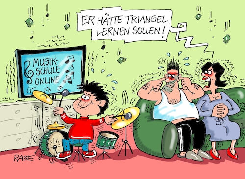 Cartoon: Schlagkräftiges (medium) by RABE tagged virus,corona,pandemie,coronakrise,rabe,ralf,böhme,cartoon,karikatur,pressezeichnung,farbcartoon,tagescartoon,viren,virenschutz,mundschutz,desinfektion,föderal,föderalismus,ländersache,homeoffice,ausgangssperre,eltern,kind,schlagzeug,schlagzeuger,triangel,musik,musikschule,online,zu,hause,lärm,lärmbelästigung,virus,corona,pandemie,coronakrise,rabe,ralf,böhme,cartoon,karikatur,pressezeichnung,farbcartoon,tagescartoon,viren,virenschutz,mundschutz,desinfektion,föderal,föderalismus,ländersache,homeoffice,ausgangssperre,eltern,kind,schlagzeug,schlagzeuger,triangel,musik,musikschule,online,zu,hause,lärm,lärmbelästigung