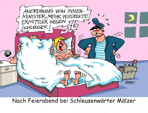 Cartoon: Schleuserüberwachung (medium) by RABE tagged innenminister,überwachung,schleuser,schleusenwärter,flüchtlinge,rabe,ralf,böhme,cartoons,karikatur,pressezeichnung,farbcartoon,tagescartoon,bnd,geheimdienst,ermittler,verdeckung,bettdecke,mann,frau,innenminister,überwachung,schleuser,schleusenwärter,flüchtlinge,rabe,ralf,böhme,cartoons,karikatur,pressezeichnung,farbcartoon,tagescartoon,bnd,geheimdienst,ermittler,verdeckung,bettdecke,sex,mann,frau