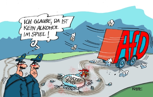 Cartoon: Schlingerkurs (medium) by RABE tagged afd,alternative,für,deutschland,cdu,bundesparteitag,merkel,thüringen,mohring,rabe,ralf,böhme,cartoon,karikatur,pressezeichnung,farbcartoon,tagescartoon,abgrenzung,rechts,rechtslastig,parteitag,kassel,lucke,höcke,spaltung,schlingerkurs,absage,polizei,huhn,alkohol,afd,alternative,für,deutschland,cdu,bundesparteitag,merkel,thüringen,mohring,rabe,ralf,böhme,cartoon,karikatur,pressezeichnung,farbcartoon,tagescartoon,abgrenzung,rechts,rechtslastig,parteitag,kassel,lucke,höcke,spaltung,schlingerkurs,absage,polizei,huhn,alkohol