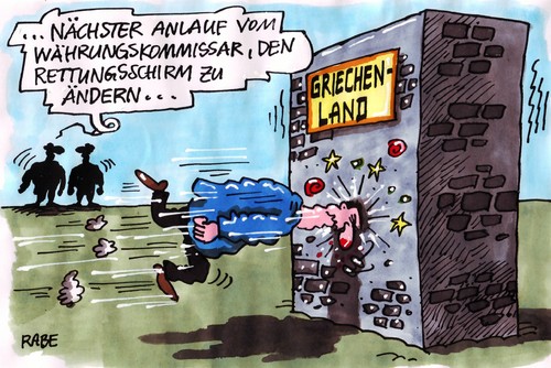 Cartoon: Schmerzmittel (medium) by RABE tagged euro,krise,eu,brüssel,kanzlerin,merkel,cdu,deutschland,frankreich,finanzminister,finazmarkt,rettungsschirm,hilfspaket,griechenland,athen,rehn,schulden,pleite,schuldenkrise,kredit,zinsen,anleger,börse,spekulanten,ratimgagentur,gewinn,verlust,dax,dowjones,währungsunion,währungskommissar,kommissar,italien,usa,spanien,portugal,mauer,beton,ziegel,ziegelsteine,wall,kopfschmerzen,gehirnerschütterung,anlauf,änderung,euro,krise,eu,brüssel,kanzlerin,cdu,merkel,deutschland,frankreich,finanzminister,rettungsschirm