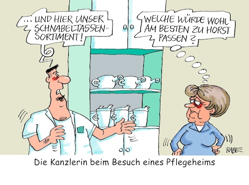 Cartoon: Schnabeltassenschrank (medium) by RABE tagged markus,söder,csu,bayern,münchen,landesvorsitzender,horst,seehofer,merkel,cdu,union,streit,unionstreit,asylstreit,ultimatum,grenze,zurückweisung,flüchtlinge,grenzkontrollen,horts,innenminister,masterplan,asylgipfel,transitzentren,transferzentren,kanzlerin,pflegeheim,pflegenotstand,altenpfleger,jens,spahn,besuch,rentner,schnabeltassen,konflikt,markus,söder,csu,bayern,münchen,landesvorsitzender,horst,seehofer,merkel,cdu,union,streit,unionstreit,asylstreit,ultimatum,grenze,zurückweisung,flüchtlinge,grenzkontrollen,horts,innenminister,masterplan,asylgipfel,transitzentren,transferzentren,kanzlerin,pflegeheim,pflegenotstand,altenpfleger,jens,spahn,besuch,rentner,schnabeltassen,konflikt