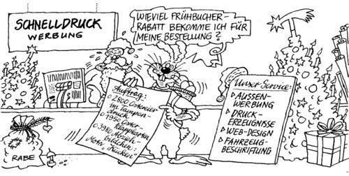 Cartoon: Schnelldruckerei (medium) by RABE tagged weihnachtsmann,bescherung,weihnachtsbaum,geschenke,santa,claus,geschenkesack,geschenkband,druckerei,werbeagentur,visitenkarten,computer,rechner,osterhase,ostereier,werbung,euro,auftragsannahme,oserkorb,christbaum,weihnachtsmann,bescherung,weihnachtsbaum,geschenke,geschenkesack,geschenkband