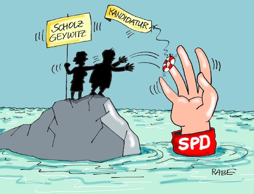 Cartoon: Scholz Geywitz Witz (medium) by RABE tagged spd,kevin,kühnert,bmw,kollektivierung,rabe,ralf,böhme,cartoon,karikatur,pressezeichnung,farbcartoon,tagescartoon,ochs,esel,bayern,rad,sozialismus,planwirtschaft,honecker,ddr,sed,olaf,scholz,geywitz,kandidatur,rettungsring,doppelspitze,parteiführung,generalsekretär,wahl,mitgliederbefragung,insel,wasser,meer,rettungsmannschaft,spd,kevin,kühnert,bmw,kollektivierung,rabe,ralf,böhme,cartoon,karikatur,pressezeichnung,farbcartoon,tagescartoon,ochs,esel,bayern,rad,sozialismus,planwirtschaft,honecker,ddr,sed,olaf,scholz,geywitz,kandidatur,rettungsring,doppelspitze,parteiführung,generalsekretär,wahl,mitgliederbefragung,insel,wasser,meer,rettungsmannschaft