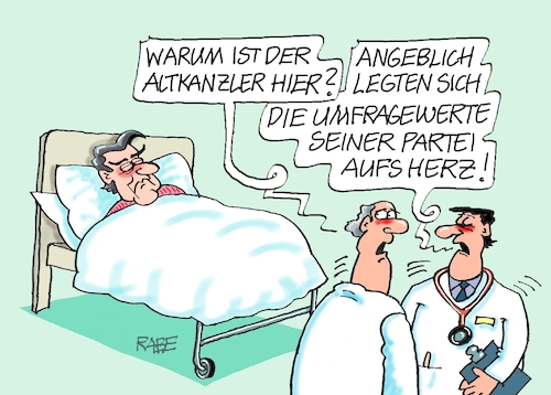 Cartoon: Schröder krank (medium) by RABE tagged ampel,ampelregierung,rot,grün,gelb,fdp,spd,grüne,rabe,ralf,böhme,cartoon,karikatur,pressezeichnung,farbcartoon,tagescartoon,inflation,einkommen,rente,rentenpaket,bruch,streit,neuwahlen,altkanzler,gerhard,schröder,klinik,krankenhaus,bett,arzt,umfragewerte,umfragetief,aufreger,herzinfarkt,ampel,ampelregierung,rot,grün,gelb,fdp,spd,grüne,rabe,ralf,böhme,cartoon,karikatur,pressezeichnung,farbcartoon,tagescartoon,inflation,einkommen,rente,rentenpaket,bruch,streit,neuwahlen,altkanzler,gerhard,schröder,klinik,krankenhaus,bett,arzt,umfragewerte,umfragetief,aufreger,herzinfarkt