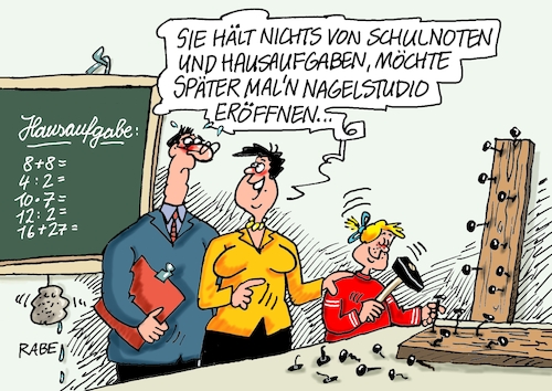 Cartoon: Schulnoten (medium) by RABE tagged schule,schüler,lehrer,schultafel,schwamm,bildung,digtalpakt,bund,länder,rabe,ralf,böhme,cartoon,karikatur,pressezeichnung,farbcartoon,tagescartoon,abwischer,schulranzen,tafel,tafelschwamm,kreide,lehrerbelastung,hausaufgaben,noten,schulnoten,zensuren,abschaffung,berufswunsch,nagelstudio,nägel,kosmetik,schule,schüler,lehrer,schultafel,schwamm,bildung,digtalpakt,bund,länder,rabe,ralf,böhme,cartoon,karikatur,pressezeichnung,farbcartoon,tagescartoon,abwischer,schulranzen,tafel,tafelschwamm,kreide,lehrerbelastung,hausaufgaben,noten,schulnoten,zensuren,abschaffung,berufswunsch,nagelstudio,nägel,kosmetik