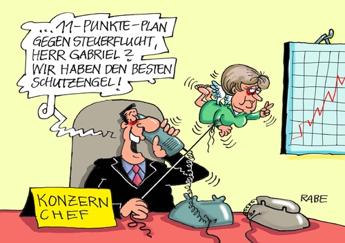 Cartoon: Schutzengel  Merkel (medium) by RABE tagged steuern,steuerzahler,steuerflucht,ausland,steuerbetrug,konzerne,großbetriebe,konzernchefs,schlupflöcher,merkel,schutzengel,rabe,ralf,böhme,cartoon,karikatur,pressezeichnung,farbcartoon,tagescartoon,gabriel,spd,nrw,punkteplanl,steuern,steuerzahler,steuerflucht,ausland,steuerbetrug,konzerne,großbetriebe,konzernchefs,schlupflöcher,merkel,schutzengel,rabe,ralf,böhme,cartoon,karikatur,pressezeichnung,farbcartoon,tagescartoon,gabriel,spd,nrw,punkteplanl