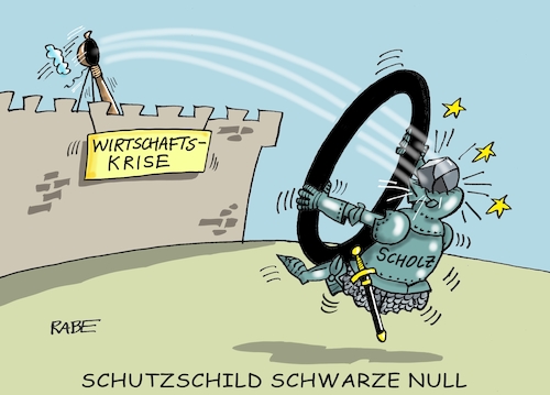 Cartoon: Schutzschild (medium) by RABE tagged olaf,scholz,finanzminister,haushalt,haushaltsdebatte,euro,wirtschaftskrise,schwarze,null,rabe,ralf,böhme,cartoon,karikatur,pressezeichnung,farbcartoon,tagescartoon,schulden,burg,schleuder,steinschleuder,ritter,ritterrüstung,schild,schutzschild,treffer,olaf,scholz,finanzminister,haushalt,haushaltsdebatte,euro,wirtschaftskrise,schwarze,null,rabe,ralf,böhme,cartoon,karikatur,pressezeichnung,farbcartoon,tagescartoon,schulden,burg,schleuder,steinschleuder,ritter,ritterrüstung,schild,schutzschild,treffer