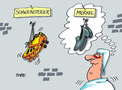 Cartoon: Schweinsteiger (medium) by RABE tagged schweinsteiger,nationalelf,fußball,mannschaftskapitän,merkel,kanzlerin,pressekonferenz,flüchtlingskrise,anschläge,syrer,afghanen,amok,depressionen,rabe,ralf,böhme,cartoon,karikatur,pressezeichnung,farbcartoon,tagescartoon,nagel,schuhe,fußballschuhe,münchen,würzburg,reutlingen,ansbach,schweinsteiger,nationalelf,fußball,mannschaftskapitän,merkel,kanzlerin,pressekonferenz,flüchtlingskrise,anschläge,syrer,afghanen,amok,depressionen,rabe,ralf,böhme,cartoon,karikatur,pressezeichnung,farbcartoon,tagescartoon,nagel,schuhe,fußballschuhe,münchen,würzburg,reutlingen,ansbach