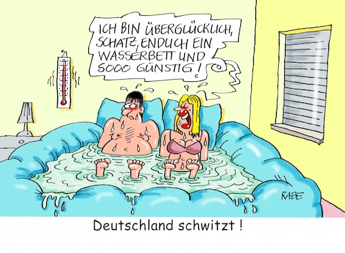 Cartoon: Schweißtreibendes (medium) by RABE tagged hitze,hitzewelle,trockenheit,höchsttemperaturen,schweiß,bett,schlafzimmer,rabe,ralf,böhme,cartoon,karikatur,pressezeichnung,farbcartoon,tagescartoon,wasser,wasserbett,lüftung,kühlung,klima,klimawandel,schweißporen,tropen,schwitzwasser,schweißflecke,hitze,hitzewelle,trockenheit,höchsttemperaturen,schweiß,bett,schlafzimmer,rabe,ralf,böhme,cartoon,karikatur,pressezeichnung,farbcartoon,tagescartoon,wasser,wasserbett,lüftung,kühlung,klima,klimawandel,schweißporen,tropen,schwitzwasser,schweißflecke