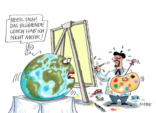 Cartoon: Schwerer Akt (medium) by RABE tagged klimawandel,umwelt,umweltministerin,schulze,sp,klimapreis,heizung,auto,rabe,ralf,böhme,cartoon,karikatur,pressezeichnung,farbcartoon,tagescartoon,brücke,bettler,verkehr,klimaprämie,friday,for,future,genf,weltklimarat,ippc,landwirtschaft,wälder,schutz,maler,leinwand,staffelei,pinsel,farbe,palette,farbtuben,modell,akt,erde,welt,weltkugel,erdkugel,klimawandel,umwelt,umweltministerin,schulze,sp,klimapreis,heizung,auto,rabe,ralf,böhme,cartoon,karikatur,pressezeichnung,farbcartoon,tagescartoon,brücke,bettler,verkehr,klimaprämie,friday,for,future,genf,weltklimarat,ippc,landwirtschaft,wälder,schutz,maler,leinwand,staffelei,pinsel,farbe,palette,farbtuben,modell,akt,erde,welt,weltkugel,erdkugel