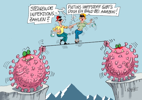 Cartoon: Seiltänzer (medium) by RABE tagged virus,corona,pandemie,coronakrise,rabe,ralf,böhme,cartoon,karikatur,pressezeichnung,farbcartoon,tagescartoon,viren,virenschutz,mundschutz,desinfektion,föderal,föderalismus,ländersache,drahtseil,drahtseilakt,seiltänzer,impfstoff,putin,russland,amazon,onlinehändler,lockerungen,infektionszahlen,rki,virus,corona,pandemie,coronakrise,rabe,ralf,böhme,cartoon,karikatur,pressezeichnung,farbcartoon,tagescartoon,viren,virenschutz,mundschutz,desinfektion,föderal,föderalismus,ländersache,drahtseil,drahtseilakt,seiltänzer,impfstoff,putin,russland,amazon,onlinehändler,lockerungen,infektionszahlen,rki