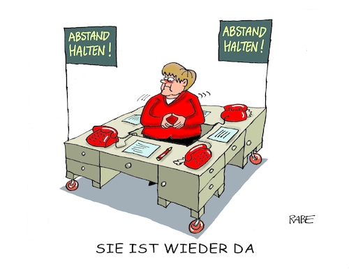 Cartoon: Sie ist wieder da (medium) by RABE tagged virus,corona,pandemie,coronakrise,rabe,ralf,böhme,cartoon,karikatur,pressezeichnung,farbcartoon,tagescartoon,viren,virenschutz,mundschutz,desinfektion,föderal,föderalismus,ländersache,abstand,abstandhalten,kontaktbeschränkungen,ausgangsverbot,angela,merkel,cdu,union,kanzlerin,kanzleramt,quarantäne,homeoffice,virus,corona,pandemie,coronakrise,rabe,ralf,böhme,cartoon,karikatur,pressezeichnung,farbcartoon,tagescartoon,viren,virenschutz,mundschutz,desinfektion,föderal,föderalismus,ländersache,abstand,abstandhalten,kontaktbeschränkungen,ausgangsverbot,angela,merkel,cdu,union,kanzlerin,kanzleramt,quarantäne,homeoffice