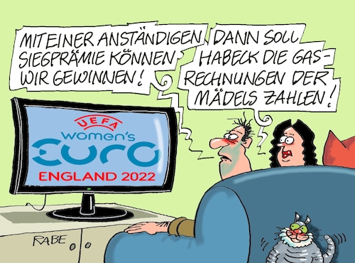 Cartoon: Siegprämie (medium) by RABE tagged fussball,em,damenfussball,frauenfussball,wembley,rabe,ralf,böhme,cartoon,karikatur,pressezeichnung,farbcartoon,tagescartoon,sieg,endspiel,gasgedöns,gaskrise,sport,spielfeld,tor,habeck,gasrechnung,übernahme,sieger,ansporn,fussball,em,damenfussball,frauenfussball,wembley,rabe,ralf,böhme,cartoon,karikatur,pressezeichnung,farbcartoon,tagescartoon,sieg,endspiel,gasgedöns,gaskrise,sport,spielfeld,tor,habeck,gasrechnung,übernahme,sieger,ansporn