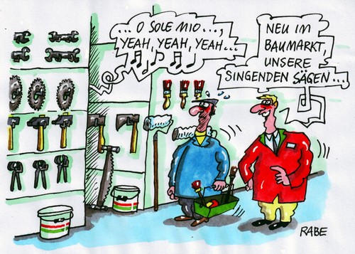 Cartoon: Singende Säge Yeah (medium) by RABE tagged baumarkt,heimwerker,heimwerkermarkt,einkaufen,männer,verkäufer,euro,kasse,werkzeuge,hammer,säge,zange,schraubenschlüssel,musik,gesang,lied,rock,pop,schlager,beatles,yeah,baumarkt,heimwerker,heimwerkermarkt,einkaufen,männer,verkäufer,kasse,werkzeuge,hammer,säge,zange,schraubenschlüssel,schlager,beatles