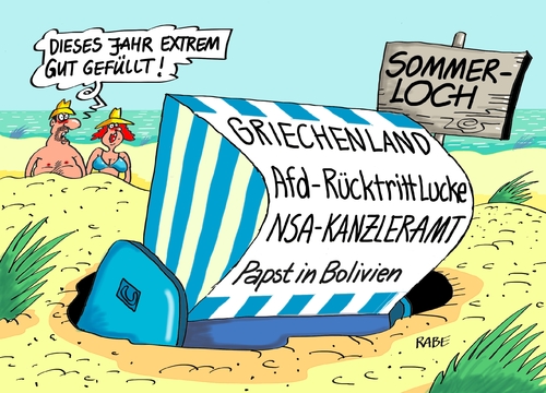 Cartoon: Sommerlöchriges (medium) by RABE tagged sommer,sonne,strand,meer,sand,sommerloch,strandkorb,rabe,ralf,böhme,cartoon,karikatur,pressezeichnung,farbcartoon,tagescartoon,nsa,geheimdienste,spionage,kanzleramt,merkel,griechenland,athen,euro,tsipras,grexit,iwf,ezb,afd,lucke,spaltung,petrie,rechts,papstpapstreise,papstbesuch,bolivien,südamerika,kokablätter,sommer,sonne,strand,meer,sand,sommerloch,strandkorb,rabe,ralf,böhme,cartoon,karikatur,pressezeichnung,farbcartoon,tagescartoon,nsa,geheimdienste,spionage,kanzleramt,merkel,griechenland,athen,euro,tsipras,grexit,iwf,ezb,afd,lucke,spaltung,petrie,rechts,papstpapstreise,papstbesuch,bolivien,südamerika,kokablätter