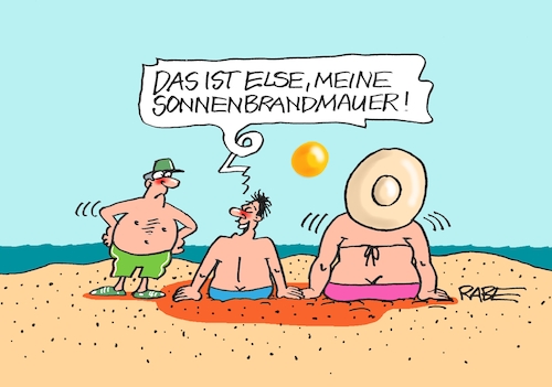 Cartoon: sonnenbrandmauer (medium) by RABE tagged hitze,hitzewelle,wärmer,sommer,sonne,temperaturanstieg,rabe,ralf,böhme,cartoon,karikatur,pressezeichnung,farbcartoon,tagescartoon,bett,wasserbett,schweiß,ehepaar,wetter,hautkrebs,schatten,schattenspender,strand,hitze,hitzewelle,wärmer,sommer,sonne,temperaturanstieg,rabe,ralf,böhme,cartoon,karikatur,pressezeichnung,farbcartoon,tagescartoon,bett,wasserbett,schweiß,ehepaar,wetter,hautkrebs,schatten,schattenspender,strand