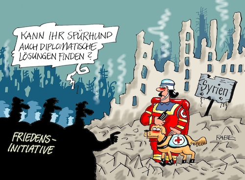 Cartoon: Spürhundestaffel (medium) by RABE tagged donald,trump,usa,us,president,washington,botschaften,länder,hauptstädte,rabe,ralf,böhme,cartoon,karikatur,pressezeichnung,farbcartoon,tagescartoon,lputin,russland,raketenangriff,türkei,erdogan,is,rebellen,kurden,giftgas,giftgaseinsatz,assad,friedensinitiative,heiko,maas,frankreich,england,merkel,ruinen,trümmer,spürhund,rettungshund,rettungshundestaffel,diplomatie,lösungen,donald,trump,usa,us,president,washington,botschaften,länder,hauptstädte,rabe,ralf,böhme,cartoon,karikatur,pressezeichnung,farbcartoon,tagescartoon,lputin,russland,raketenangriff,türkei,erdogan,is,rebellen,kurden,giftgas,giftgaseinsatz,assad,friedensinitiative,heiko,maas,frankreich,england,merkel,ruinen,trümmer,spürhund,rettungshund,rettungshundestaffel,diplomatie,lösungen