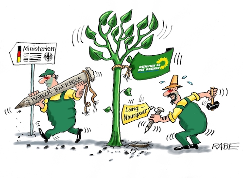 Cartoon: Stammhalter (medium) by RABE tagged energiewende,windkraft,windräder,solarenergie,umweltminister,robert,habeck,grüne,rabe,ralf,böhme,cartoon,karikatur,pressezeichnung,farbcartoon,tagescartoon,michel,lastenträger,kosten,energiepreise,parteitag,parteispitze,doppelspitze,baerbock,ministerämter,ministerien,lang,rikarda,nouripour,baum,bäumchen,pfal,pfosten,gärtner,energiewende,windkraft,windräder,solarenergie,umweltminister,robert,habeck,grüne,rabe,ralf,böhme,cartoon,karikatur,pressezeichnung,farbcartoon,tagescartoon,michel,lastenträger,kosten,energiepreise,parteitag,parteispitze,doppelspitze,baerbock,ministerämter,ministerien,lang,rikarda,nouripour,baum,bäumchen,pfal,pfosten,gärtner