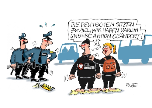 Cartoon: Stand Up Kleber (medium) by RABE tagged klima,klimaziele,klimawende,ampel,wissing,streit,umsetzung,rabe,ralf,böhme,cartoon,karikatur,pressezeichnung,farbcartoon,tagescartoon,dürre,klimakatastrophe,klimakleber,klimaaktivisten,leim,kleber,leimtube,uhu,deutsch,lebensweise,ernährung,gesundheit,studie,ärzte,bewegung,bewegungsmangel,sitzen,sitzposition,stehen,polizei,klima,klimaziele,klimawende,ampel,wissing,streit,umsetzung,rabe,ralf,böhme,cartoon,karikatur,pressezeichnung,farbcartoon,tagescartoon,dürre,klimakatastrophe,klimakleber,klimaaktivisten,leim,kleber,leimtube,uhu,deutsch,lebensweise,ernährung,gesundheit,studie,ärzte,bewegung,bewegungsmangel,sitzen,sitzposition,stehen,polizei