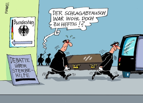 Cartoon: Sterbehilfe (medium) by RABE tagged bundestag,abstimmung,sterbehilfe,sterben,bestattungsunternehmen,debatte,sterbehilfegesetz,arzt,patient,rabe,ralf,böhme,cartoon,karikatur,pressezeichnung,farbcartoon,tagescartoon,legalisierung,sargträger,bundestag,abstimmung,sterbehilfe,sterben,bestattungsunternehmen,debatte,sterbehilfegesetz,arzt,patient,rabe,ralf,böhme,cartoon,karikatur,pressezeichnung,farbcartoon,tagescartoon,legalisierung,sargträger