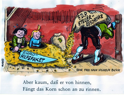 Cartoon: Steuergeschenke (medium) by RABE tagged steuergeschenke,hilfspakete,krise,euro,fdp,westerwelle,geldsäcke,steuervereinfachung,parteivorsitzender,max,und,moritz,messer,korn,mühle,wilhelm,busch,streich,geldgeschäfte,mehl,getreide,müller,windmühle,steuergeschenke,hilfspakete,krise,euro,fdp,gudio westerwelle,steuer,gudio,westerwelle