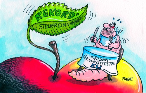 Cartoon: Steuermehreinnahmen (medium) by RABE tagged rekordplus,steuereinnahmen,steuerplus,rekordsteuereinahmen,schäuble,finanzminister,cdu,euro,eurokrise,eurozone,griechenland,griechenlandhilfe,einnahmeplus,bundesfinazministerium,fiskus,konjunktur,ralf,böhme,rabe,karikatur,cartoon,steuerzahler,michel,steuerschätzung,bund,länder,gemeinden,rettungsschirm,apfel,obst,made,raupe,lätzchen,besteck,rekordplus,steuereinnahmen,steuerplus,rekordsteuereinahmen,schäuble,finanzminister,cdu,euro,eurokrise,eurozone,griechenland,griechenlandhilfe,einnahmeplus,bundesfinazministerium,fiskus,konjunktur,ralf,böhme,rabe,karikatur,cartoon,steuerzahler,michel,steuerschätzung,bund,länder,gemeinden,rettungsschirm,apfel,obst,made,raupe,lätzchen,besteck