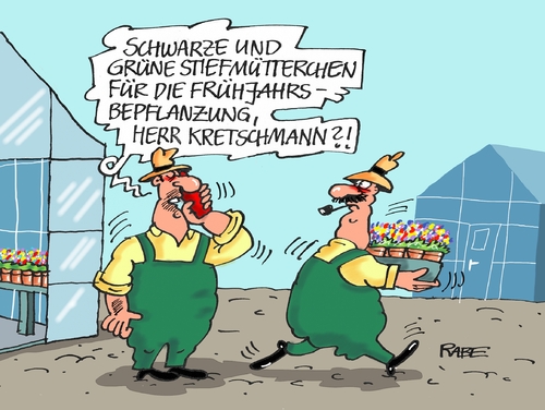 Cartoon: Stiefmütterchen (medium) by RABE tagged landtagswahlen,spd,zugpferd,gabriel,wahlprogramm,stimmenfang,rabe,ralf,böhme,cartoon,karikatur,pressezeichnung,farbcartoon,tagescartoon,flüchtlinge,flüchtlingskrise,kretschmann,grüne,cdu,bündnis,regierungsbildung,gärtnerei,frühjahrbepflanzung,stiefmütterchen,gewächshaus,gärtner,landtagswahlen,spd,zugpferd,gabriel,wahlprogramm,stimmenfang,rabe,ralf,böhme,cartoon,karikatur,pressezeichnung,farbcartoon,tagescartoon,flüchtlinge,flüchtlingskrise,kretschmann,grüne,cdu,bündnis,regierungsbildung,gärtnerei,frühjahrbepflanzung,stiefmütterchen,gewächshaus,gärtner