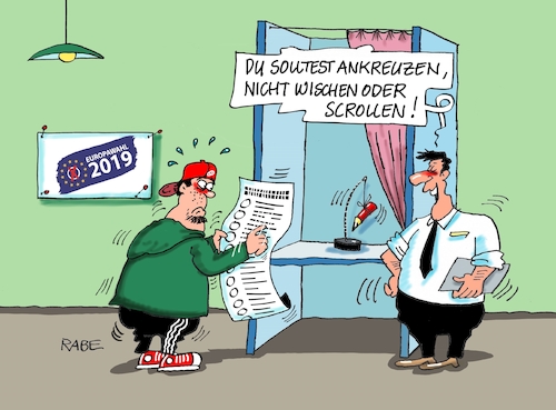 Cartoon: Stimmzettelwischer (medium) by RABE tagged europawahl,mai,brüssel,eu,rabe,ralf,böhme,cartoon,karikatur,pressezeichnung,farbcartoon,tagescartoon,kreistag,kreistagswahlen,wahlsonntag,sitze,kandidaten,wahlcoaching,wähler,wählercoaching,coach,wahlkabine,wahlschein,zettel,kreuz,stift,jugenflicher,scrollen,wischen,tablet,smartphone,europawahl,mai,brüssel,eu,rabe,ralf,böhme,cartoon,karikatur,pressezeichnung,farbcartoon,tagescartoon,kreistag,kreistagswahlen,wahlsonntag,sitze,kandidaten,wahlcoaching,wähler,wählercoaching,coach,wahlkabine,wahlschein,zettel,kreuz,stift,jugenflicher,scrollen,wischen,tablet,smartphone