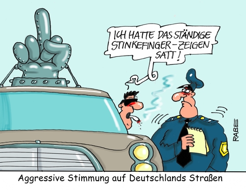 Cartoon: Stinkefinger (medium) by RABE tagged straßen,straßenverkehr,autofahrer,stinkefinger,deutschland,agressivität,rabe,ralf,böhme,cartoon,karikatur,pressezeichnung,farbcartoon,tagescartoon,polizei,verkehrskontrollen,verkehrsminister,dobrindt,straßen,straßenverkehr,autofahrer,stinkefinger,deutschland,agressivität,rabe,ralf,böhme,cartoon,karikatur,pressezeichnung,farbcartoon,tagescartoon,polizei,verkehrskontrollen,verkehrsminister,dobrindt