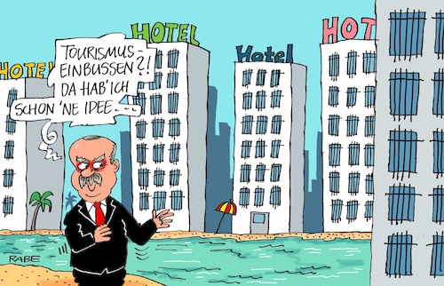 Cartoon: Strandurlaub (medium) by RABE tagged türkei,türkeiurlaub,reisewarnung,wirtschaftskredite,erdogan,ankara,außenminister,sanktionen,menschenrechte,pressefreiheit,putsch,diktator,ralf,böhme,cartoon,karikatur,pressezeichnung,farbcartoon,tagescartoon,strand,hotel,gefängnis,knast,menschenrechtler,türkei,türkeiurlaub,reisewarnung,wirtschaftskredite,erdogan,ankara,außenminister,sanktionen,menschenrechte,pressefreiheit,putsch,diktator,ralf,böhme,cartoon,karikatur,pressezeichnung,farbcartoon,tagescartoon,strand,hotel,gefängnis,knast,menschenrechtler