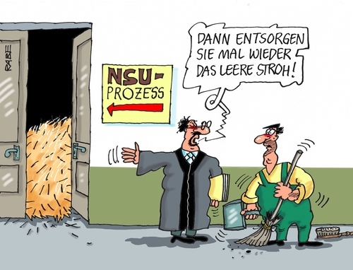 Cartoon: Strohdrescher (medium) by RABE tagged nsu,prozess,oberlandesgericht,münchen,zschäpe,neonazis,verbrechen,morde,verhandlungen,aussagen,rabe,ralf,böhme,cartoon,karikatur,pressezeichnung,farbcartoon,tagescartoon,richter,anwälte,stroh,heu,drescher,leere,reinigungskraft,gerichtssaal,nsu,prozess,oberlandesgericht,münchen,zschäpe,neonazis,verbrechen,morde,verhandlungen,aussagen,rabe,ralf,böhme,cartoon,karikatur,pressezeichnung,farbcartoon,tagescartoon,richter,anwälte,stroh,heu,drescher,leere,reinigungskraft,gerichtssaal